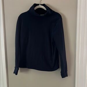 Kim Rogers Navy Fleece Funnel Neck Top Small